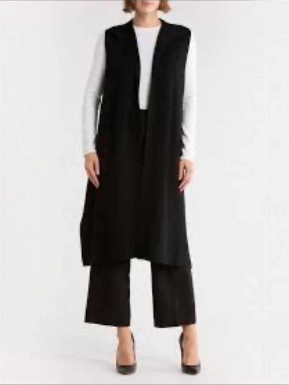 Vince Camuto Black Sleeveless Open-Front Draped Longline Duster Vest Size L